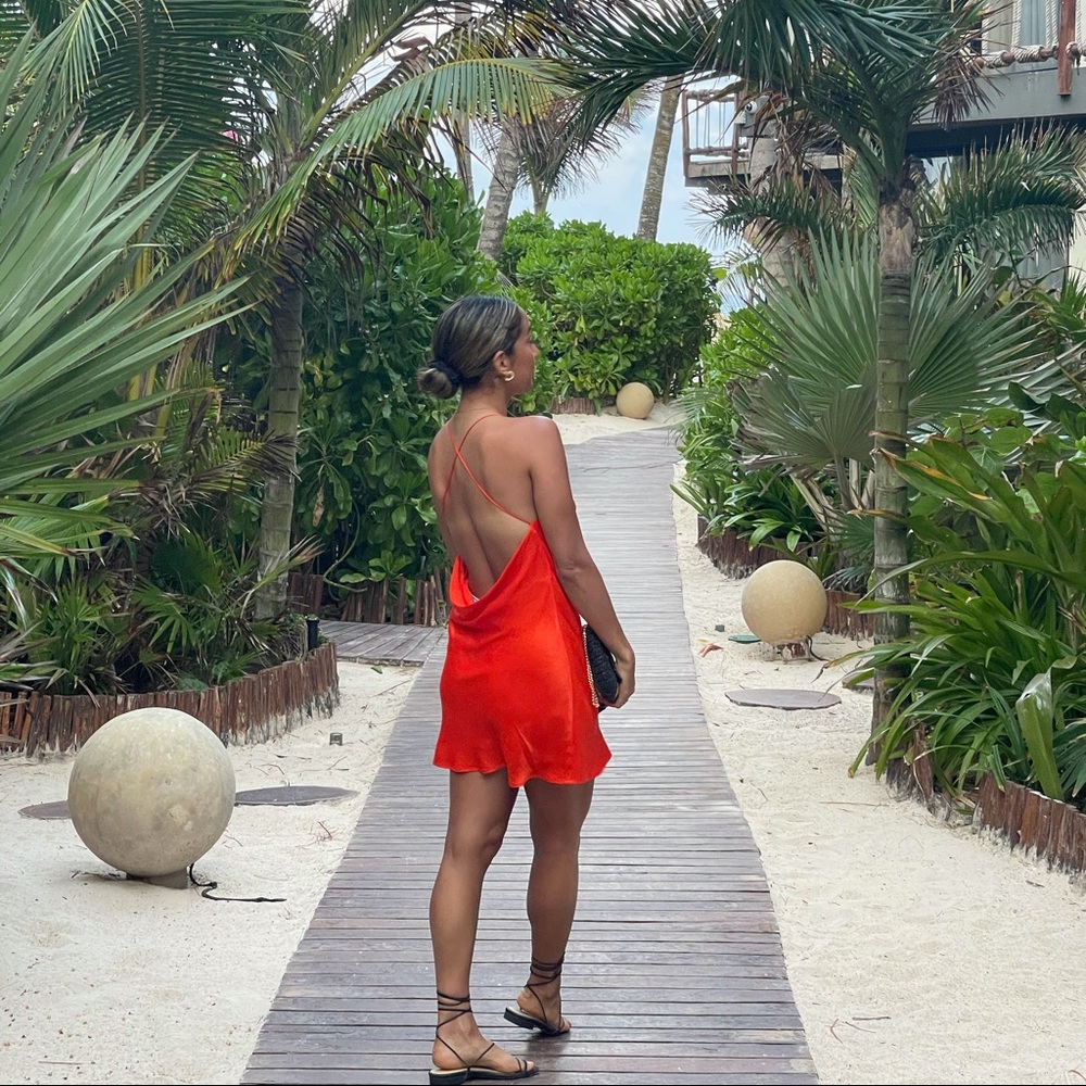 Zara orange slip dress size s